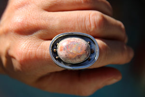 PIXIE RING // PINK FIRE OPAL, SILVER + GOLD