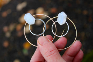 MOONSTONE + MIXED METAL HOOP EARRINGS