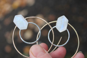 MOONSTONE + MIXED METAL HOOP EARRINGS