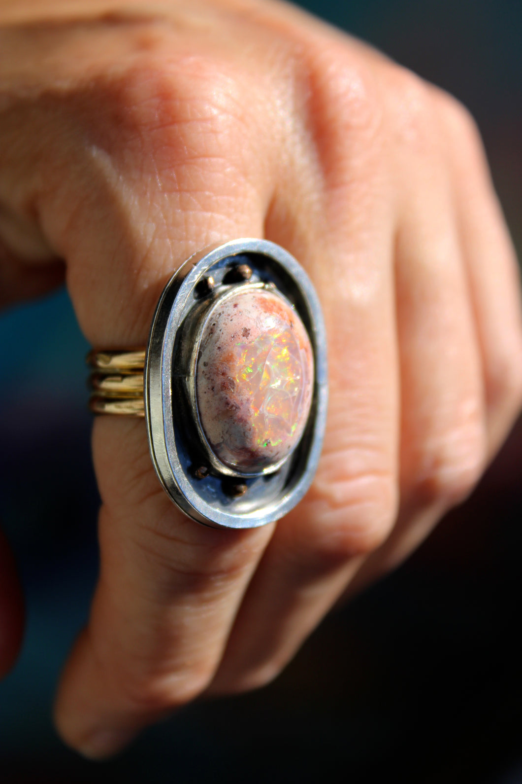 PIXIE RING // PINK FIRE OPAL, SILVER + GOLD