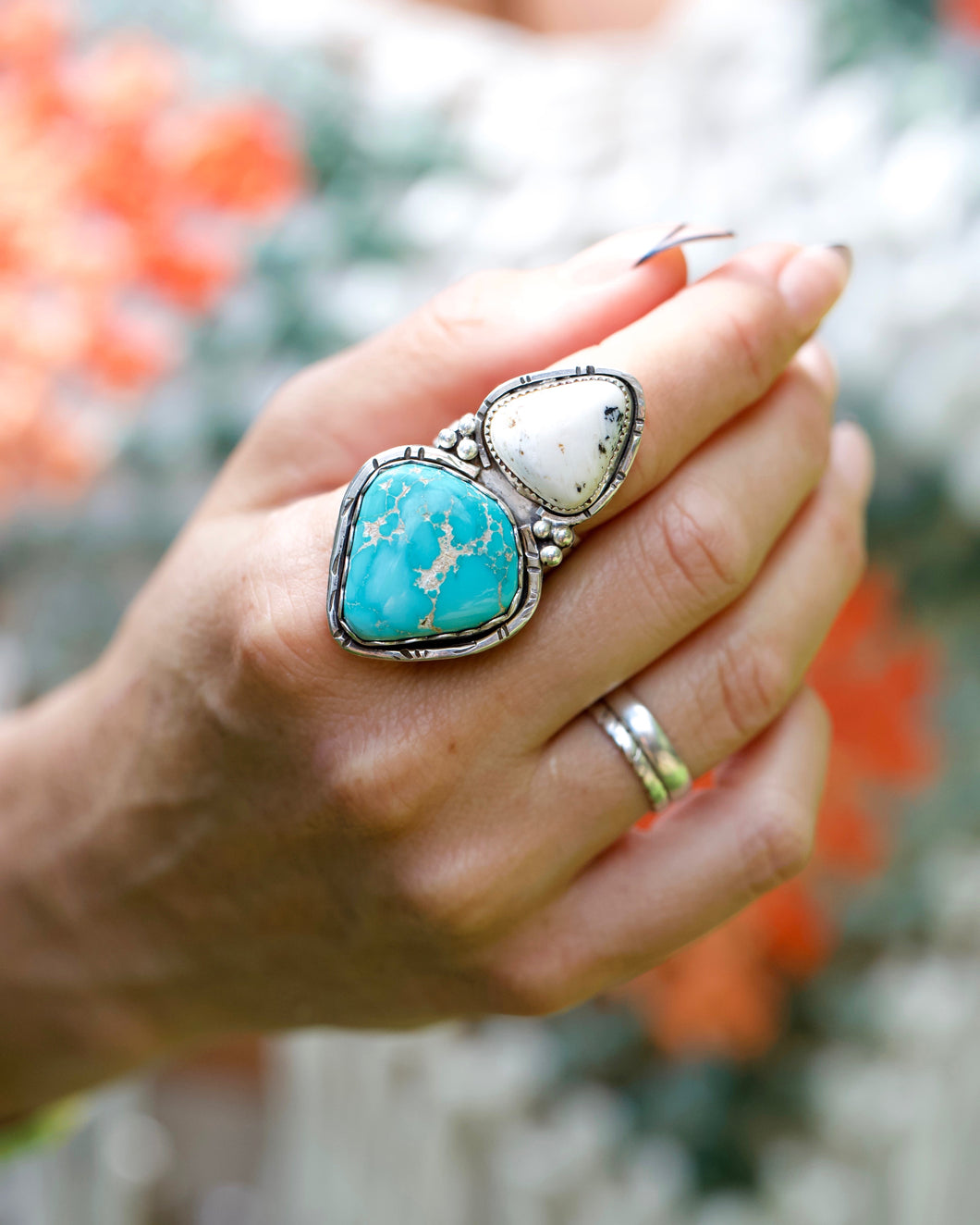 ROYSTON TURQUOISE + WHITE BUFFALO RING // SIZE 8.5