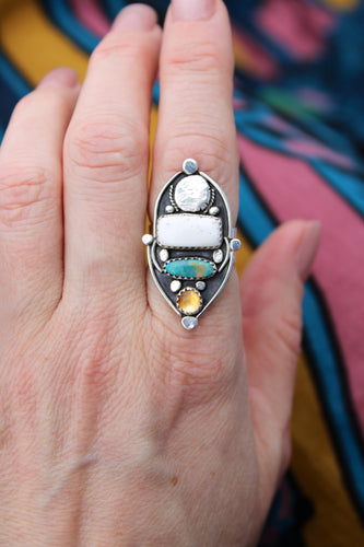PERSEPHONE RING // OPAL, WHITE BUFFALO, CITRINE + SILVER // SIZE 7
