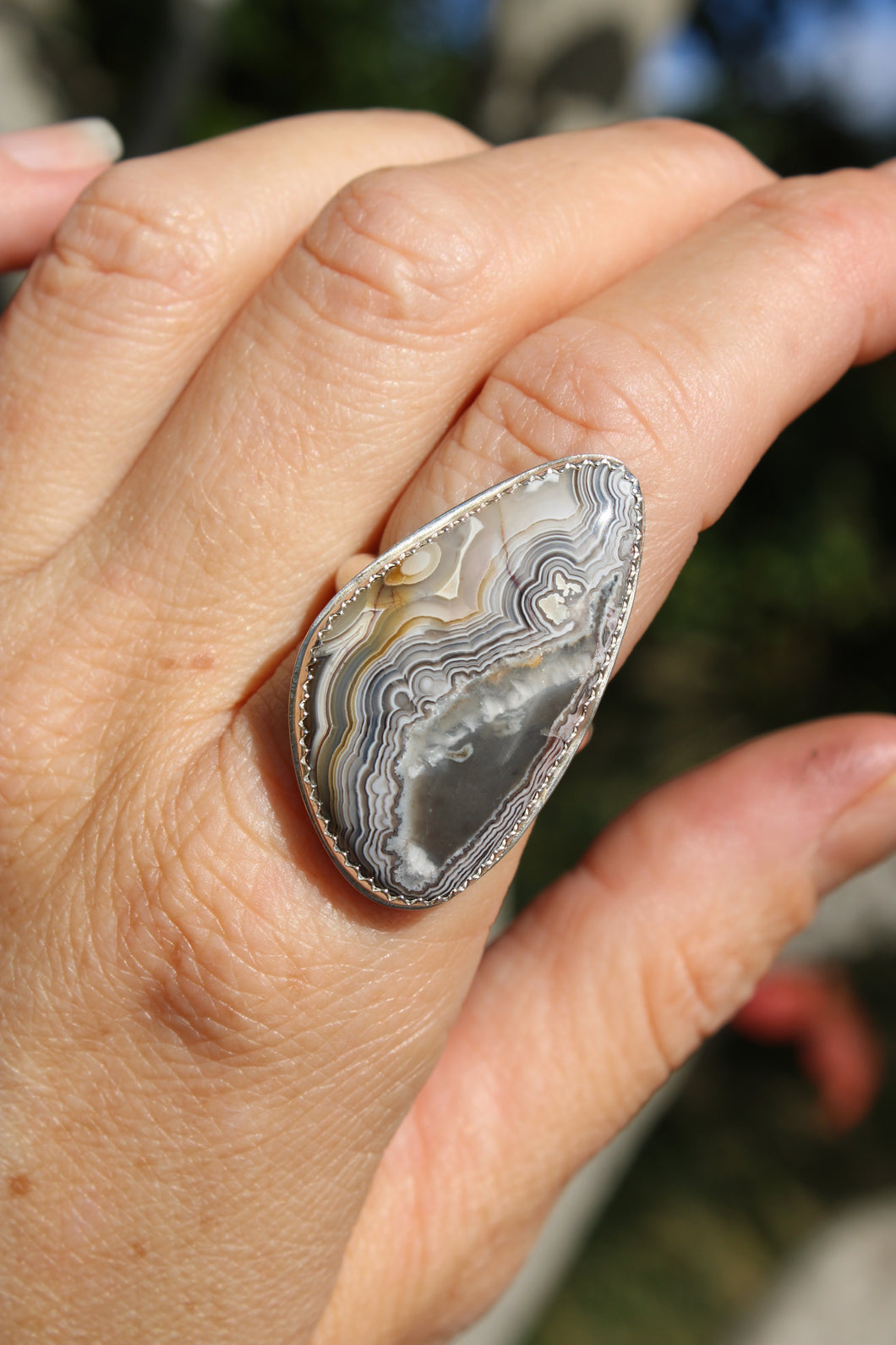 COASTLINE RING // LACE AGATE + SILVER // SIZE 7