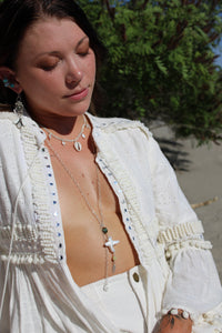 THE CALI NECKLACE // PEARL, CHRYSOPRASE, SHELL, OPALIZED WOOD + SILVER