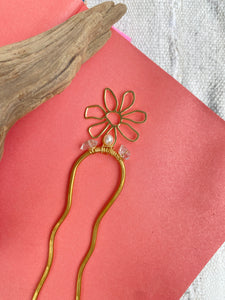 FLOWER POWER HAIR FORK // HERKIMER DIAMOND, PEARL + BRASS
