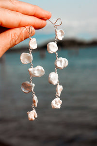 PEARL PETAL + SILVER DROP EARRINGS