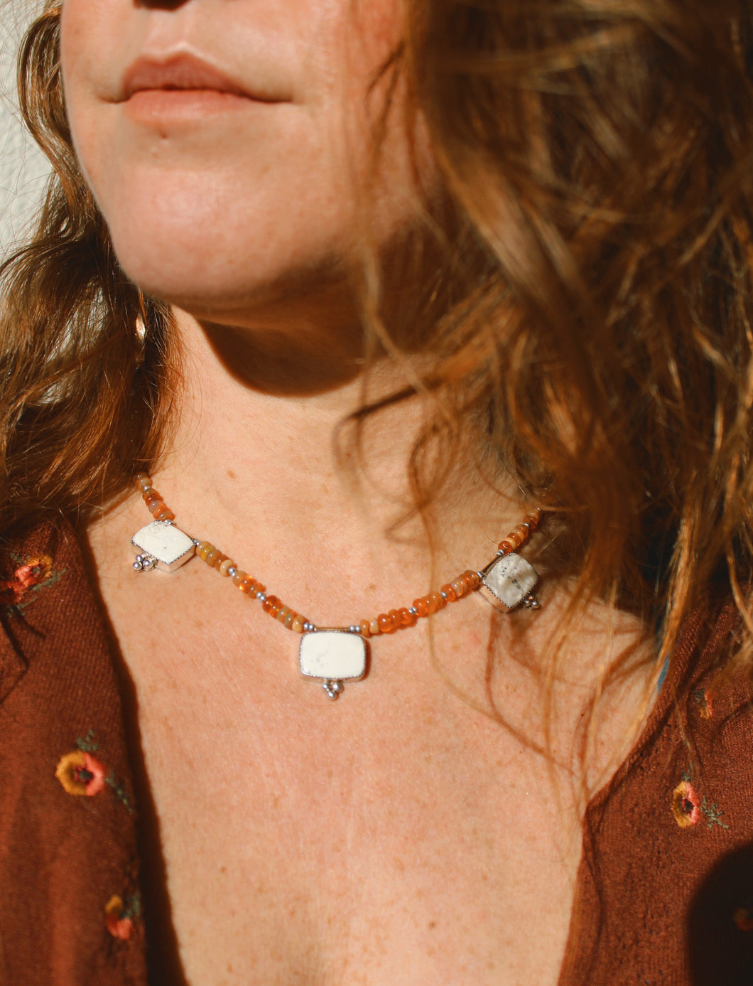 ETHIOPIAN FIRE OPAL + WHITE BUFFALO NECKLACE