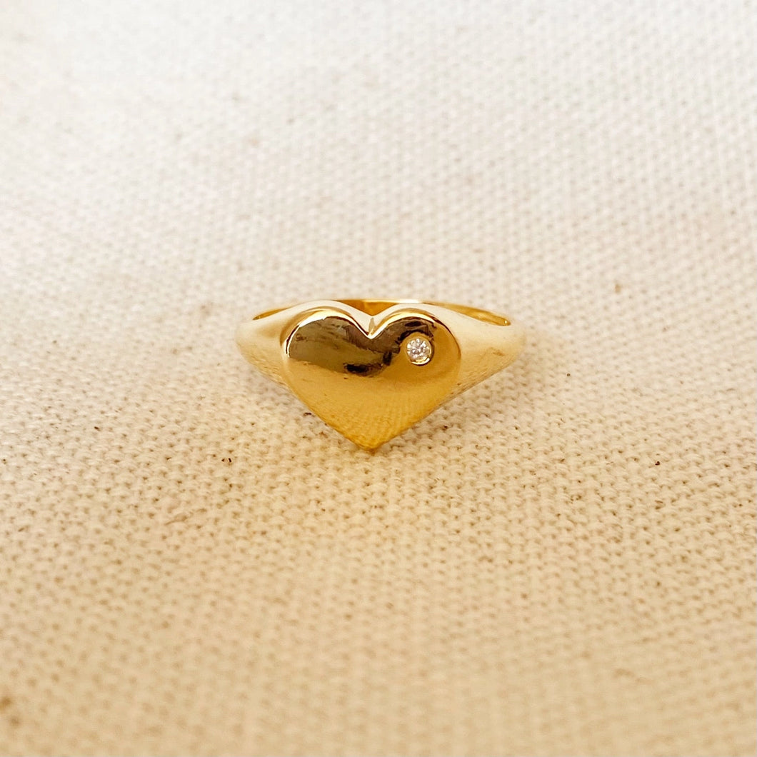 GOLD HEART PLATE RING // CUBIC ZIRCONIA + GOLD