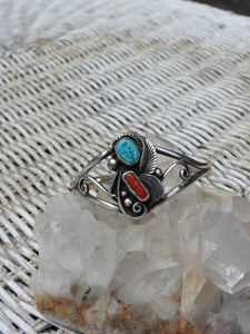 VINTAGE ELEMENTS // TURQUOISE, CORAL + SILVER NAVAJO CUFF