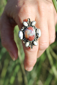 ATHENA RING // OPAL, WHITE BUFFALO, SILVER + GOLD // SIZE 7.75