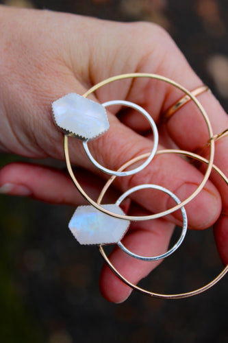 MOONSTONE + MIXED METAL HOOP EARRINGS