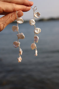 PEARL PETAL + SILVER DROP EARRINGS