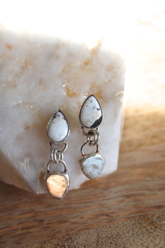 WHITE BUFFALO + SILVER DROP STUD EARRINGS