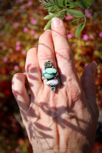 SAPPHIRE, VARISCITE, WHITE BUUFFALO + SILVER RING // SIZE 6