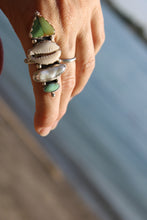 ISLAND RING // TURQUOISE, PEARL, COWRIE SHELL + SILVER // SIZE 9