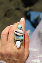 MERMAID SOUL RING // WHITE BUFFALO, OPAL, TURQUOISE, TOURMALINE, COWRIE SHELL, SILVER + GOLD // SIZE 7