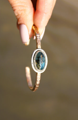 OCEAN KYANITE, SILVER + GOLD CUFF
