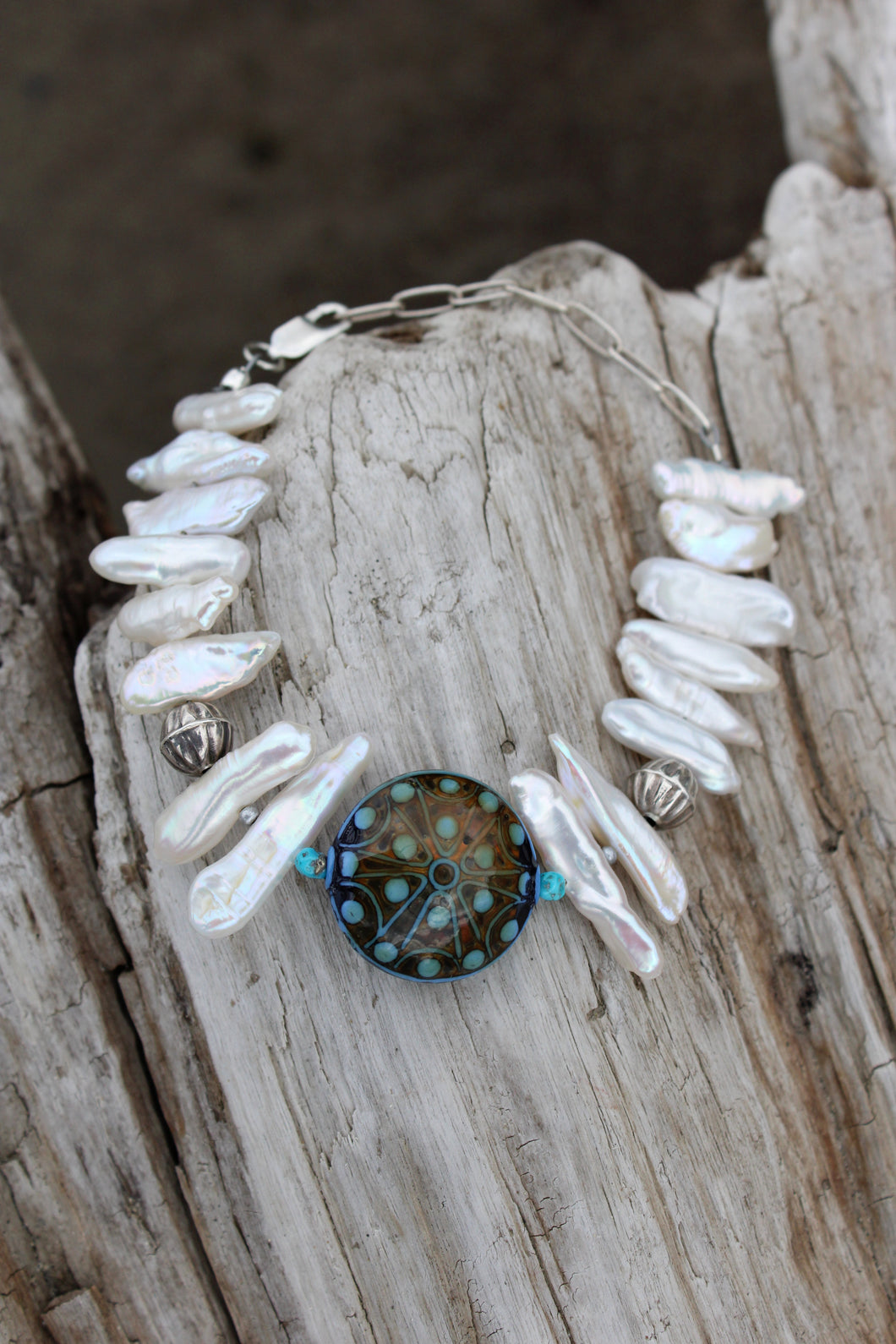 BAJA BLUE MOOD BEAD, PEARL + TURQUOISE BRACELET