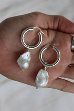BAROQUE PEARL + SILVER HOOP EARRINGS