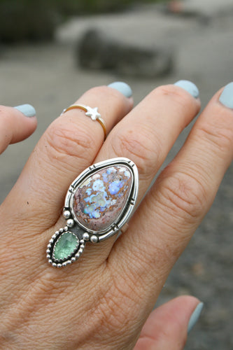LAMINA RING // MEXICAN FIRE OPAL, KYANITE + SILVER // SIZE 7