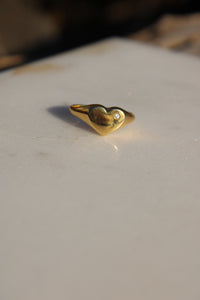 GOLD HEART PLATE RING // CUBIC ZIRCONIA + GOLD