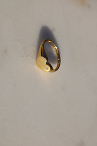 GOLD HEART PLATE RING // CUBIC ZIRCONIA + GOLD