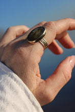 LABRADORITE, GOLD + SILVER RING // SIZE 8