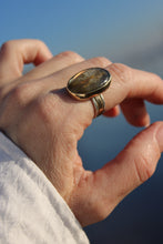 LABRADORITE, GOLD + SILVER RING // SIZE 8