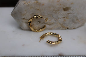 GOLD CRIMPED HALF HOOP EARRINGS