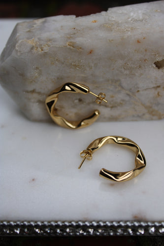 GOLD CRIMPED HALF HOOP EARRINGS