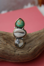CALEDONIA RING // TURQUOSIE, COWRIE SHELL, WHITE BUFFALO, SILVER + GOLD // SIZE 8