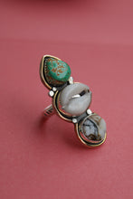 CALEDONIA RING // TURQUOSIE, COWRIE SHELL, WHITE BUFFALO, SILVER + GOLD // SIZE 8