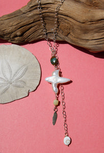 THE CALI NECKLACE // PEARL, CHRYSOPRASE, SHELL, OPALIZED WOOD + SILVER