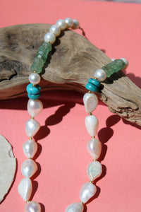 AMORE NECKLACE // PEARL, PREHNITE + TURQUOISE