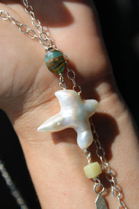 THE CALI NECKLACE // PEARL, CHRYSOPRASE, SHELL, OPALIZED WOOD + SILVER