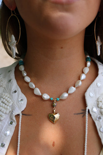 AMORE NECKLACE // PEARL, PREHNITE + TURQUOISE
