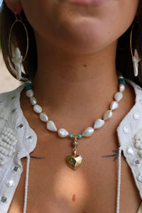 AMORE NECKLACE // PEARL, PREHNITE + TURQUOISE