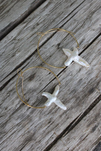 CROSS PEARL + GOLD EARRINGS