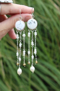 WHITE BUFFALO, FRESHWATER PEARL + SILVER EARRINGS