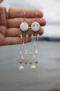 WHITE BUFFALO, FRESHWATER PEARL + SILVER EARRINGS