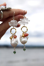 PEARL, QUARTZ CRYSTAL, SUNSTONE, AQUAMARINE + MIXED METAL EARRINGS