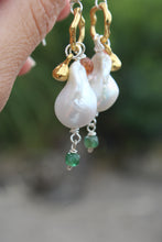PEARL, QUARTZ CRYSTAL, SUNSTONE, AQUAMARINE + MIXED METAL EARRINGS