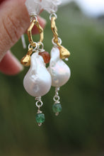 PEARL, QUARTZ CRYSTAL, SUNSTONE, AQUAMARINE + MIXED METAL EARRINGS