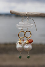 PEARL, QUARTZ CRYSTAL, SUNSTONE, AQUAMARINE + MIXED METAL EARRINGS