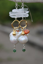PEARL, QUARTZ CRYSTAL, SUNSTONE, AQUAMARINE + MIXED METAL EARRINGS