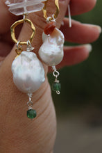 PEARL, QUARTZ CRYSTAL, SUNSTONE, AQUAMARINE + MIXED METAL EARRINGS