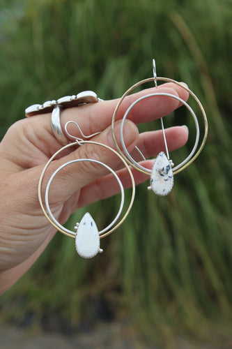 WHITE BUFFALO + MIXED METAL HOOP EARRINGS