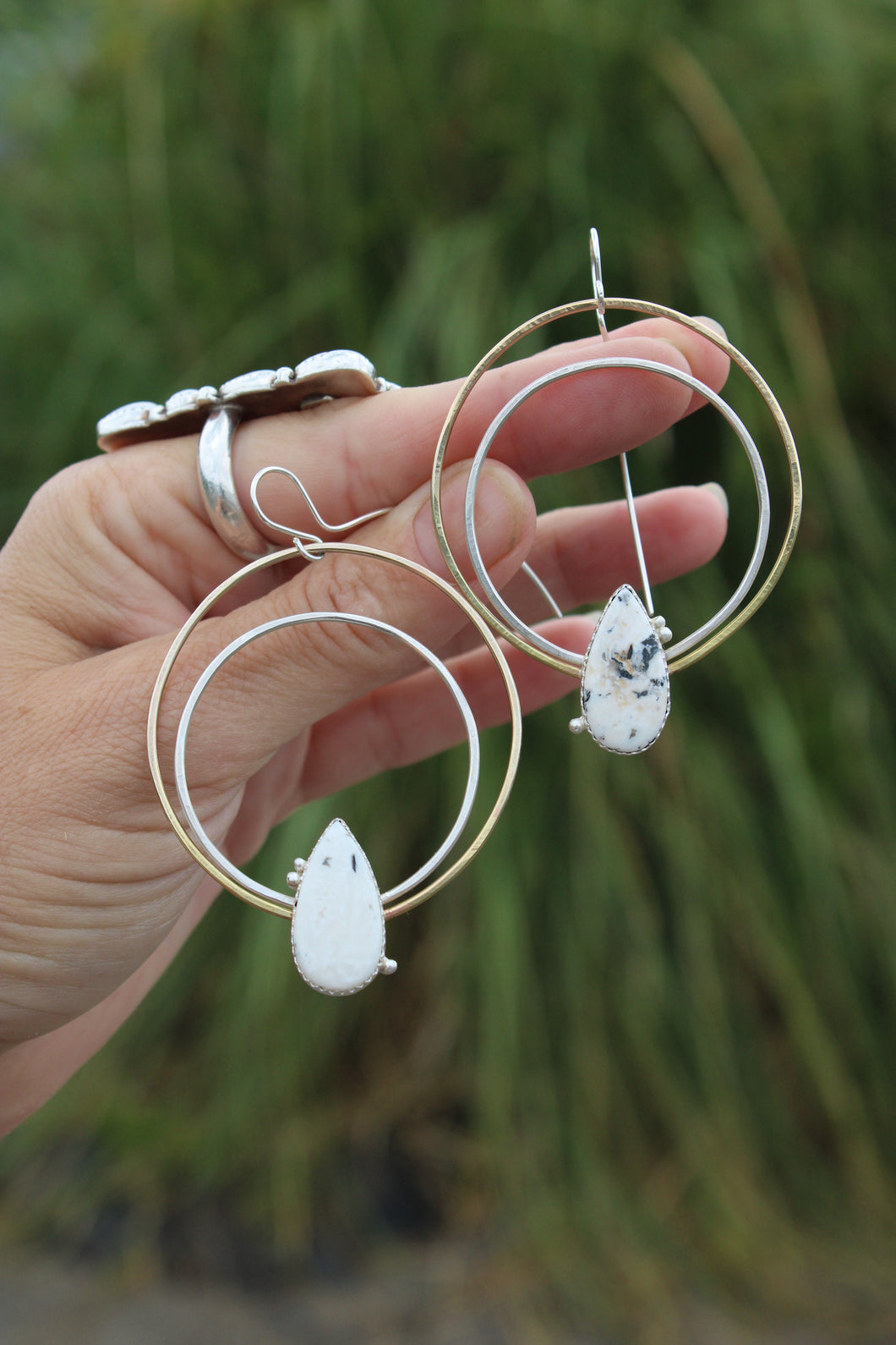WHITE BUFFALO + MIXED METAL HOOP EARRINGS