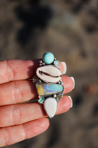 MERMAID SOUL RING // WHITE BUFFALO, OPAL, TURQUOISE, TOURMALINE, COWRIE SHELL, SILVER + GOLD