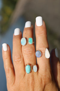 TURQUOUSE, OPAL + SILVER SPLIT RING // SIZE 7-8